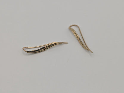 14K Yellow Gold Leaf Earrings Drop Earrings. Long Leaf Earrings.