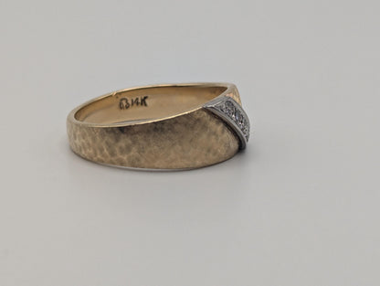 14k Heavy 7.4gr Solid Gold Diamond 8.6mm Textured Wedding Band Anniversary Ring Wide