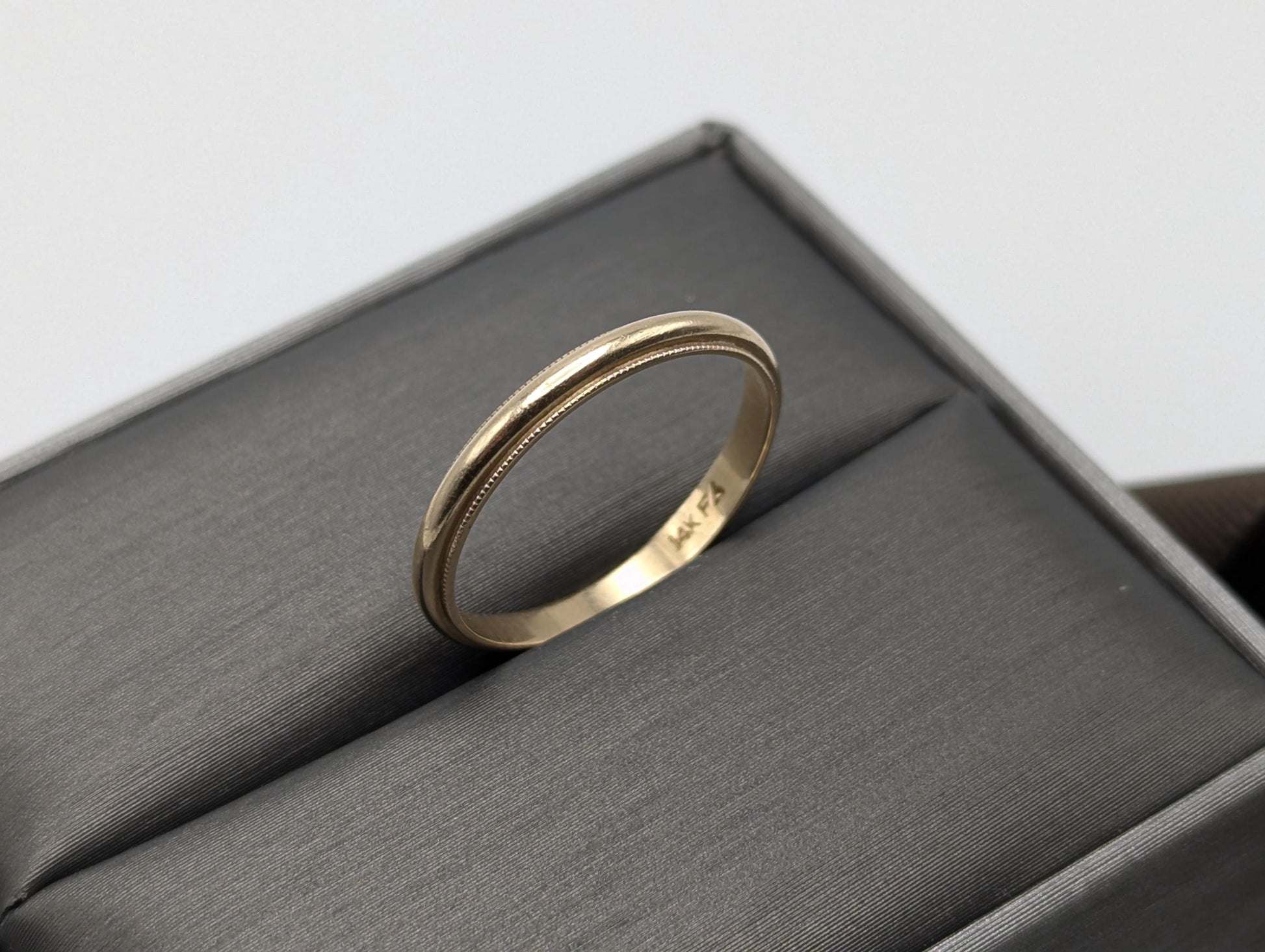 Vintage 14K Yellow Gold Wedding Band Milgrain Edge Comfort Fit Ring Classic Wedding Band