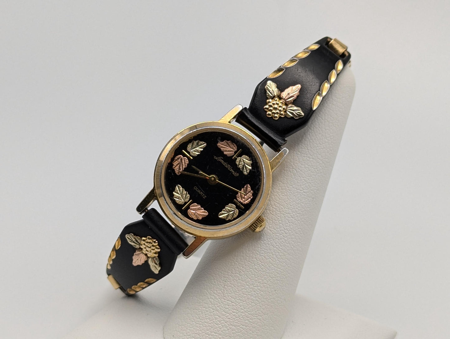 Vintage Landstrom Black Hills Gold Ladies Wristwatch 12k Gold Leaves