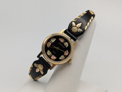 Vintage Landstrom Black Hills Gold Ladies Wristwatch 12k Gold Leaves