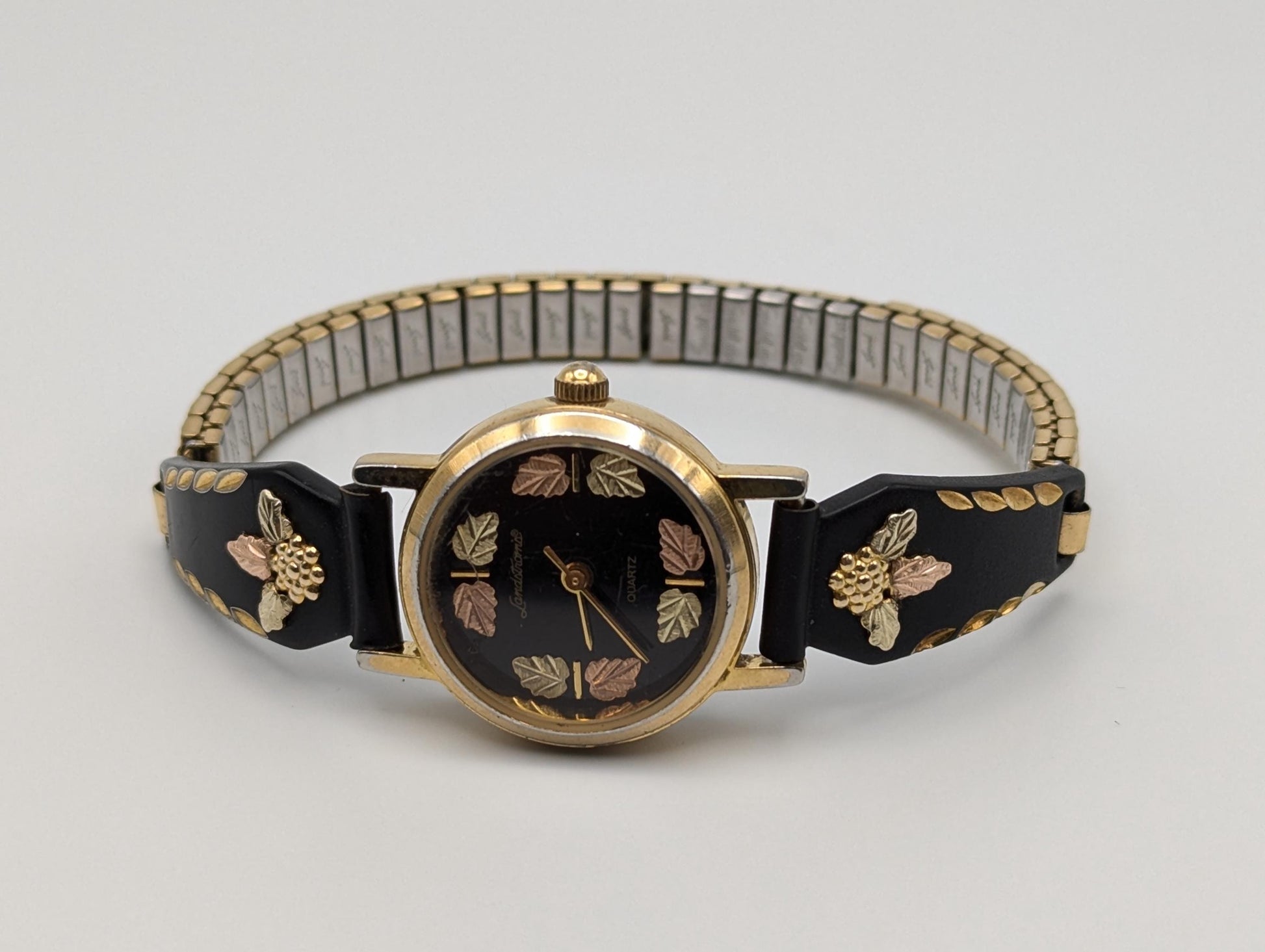 Vintage Landstrom Black Hills Gold Ladies Wristwatch 12k Gold Leaves