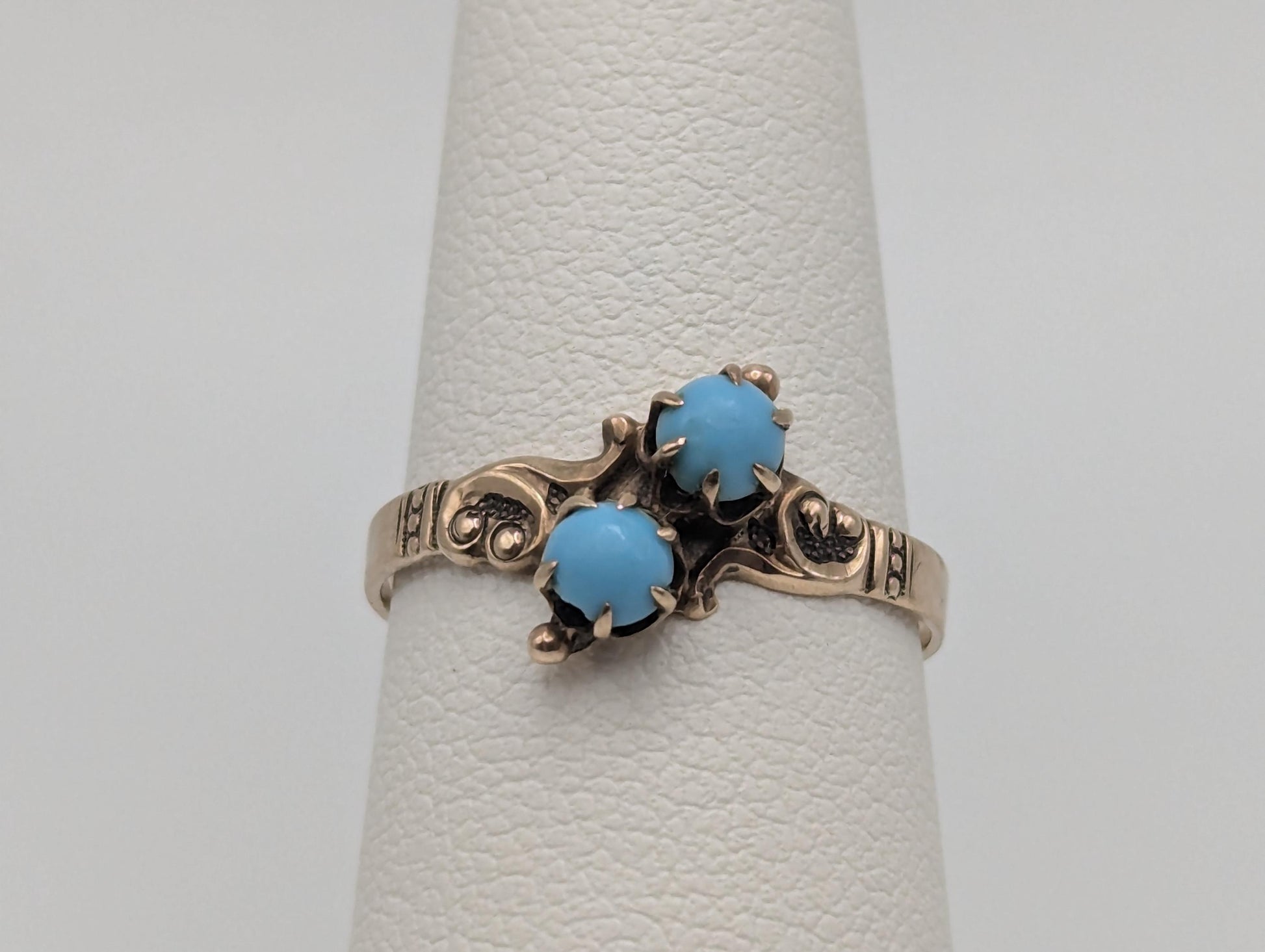 Antique 10k Turquoise Rose Gold Victorian Cluster Ring Art Deco Turquoise Wedding Ring