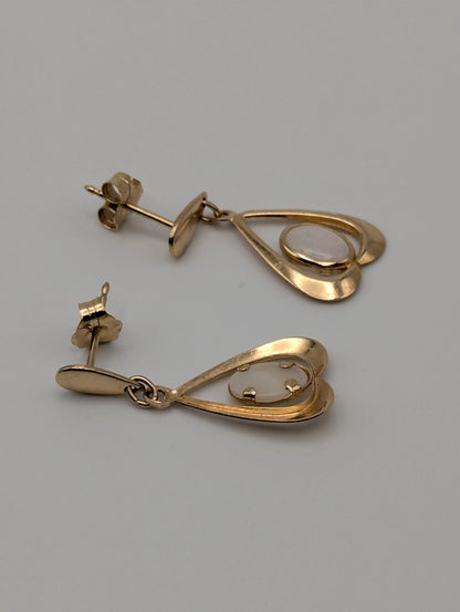 14K Yellow Gold Opal Heart Shaped Drop Dangle Earrings Opal Earrings