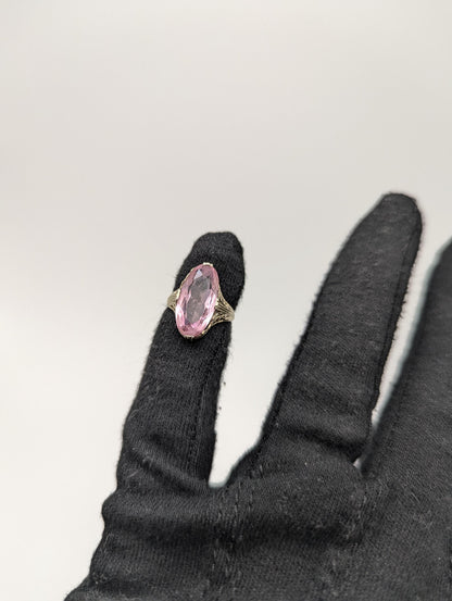 14k White Gold Filigree Pink Stone Ring 14k Handmade Statement Ring Cocktail Ring.