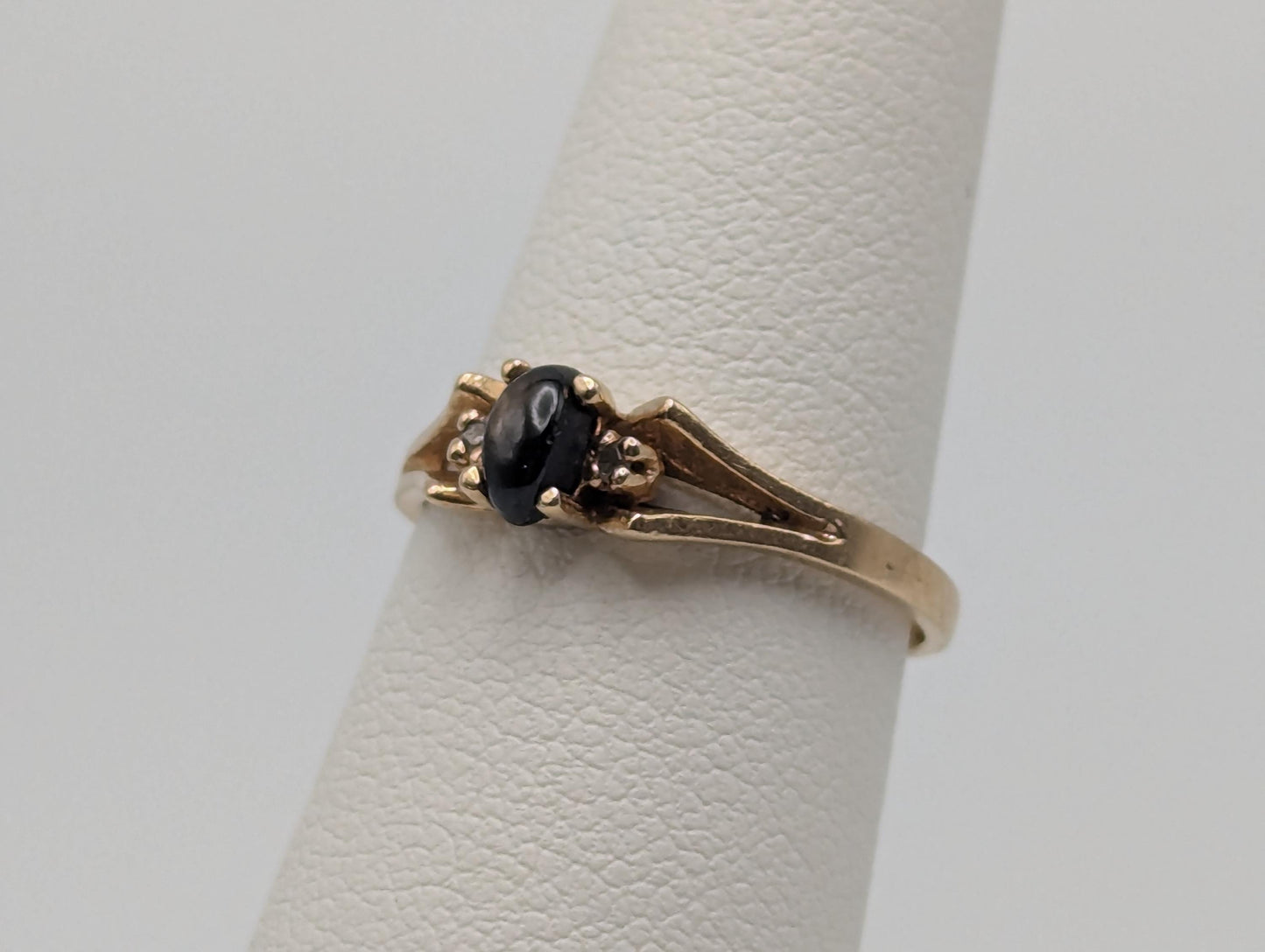 10k Yellow Gold Black Star Sapphire Diamond Band Promise Wedding Ring