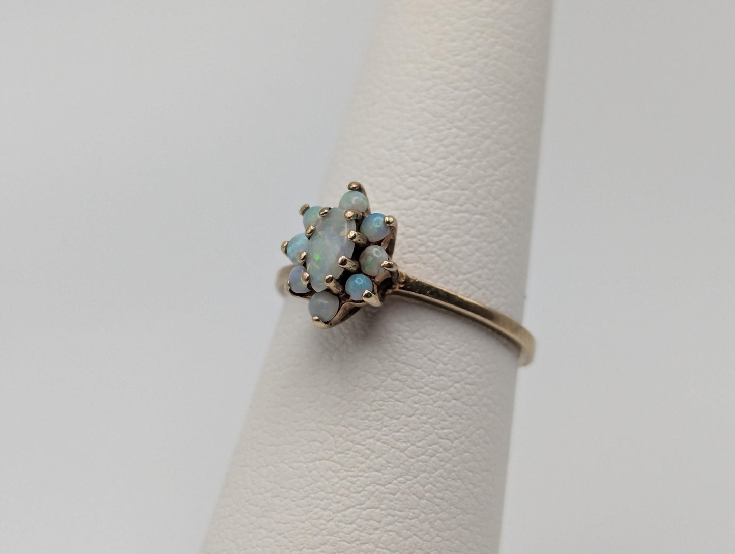 10k Flower Opal Ring. Yellow Gold Oval Opal Ring.Wedding Statement Band