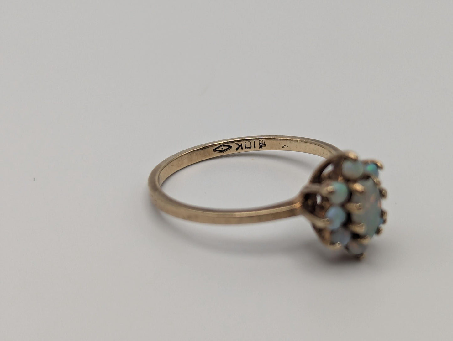 10k Flower Opal Ring. Yellow Gold Oval Opal Ring.Wedding Statement Band