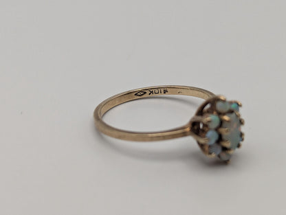 10k Flower Opal Ring. Yellow Gold Oval Opal Ring.Wedding Statement Band