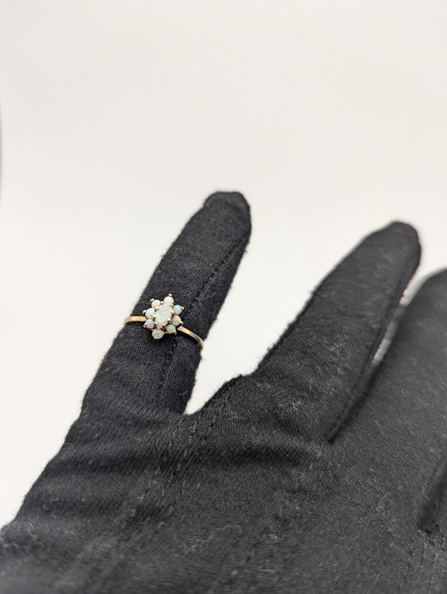 10k Flower Opal Ring. Yellow Gold Oval Opal Ring.Wedding Statement Band