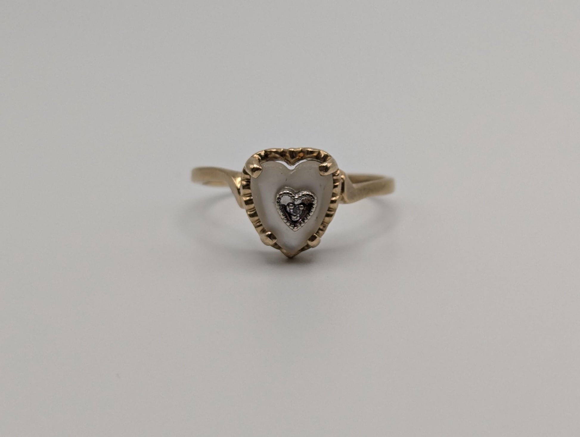 10k Yellow Gold Pearl Heart Diamond Ring Promise Wedding Band