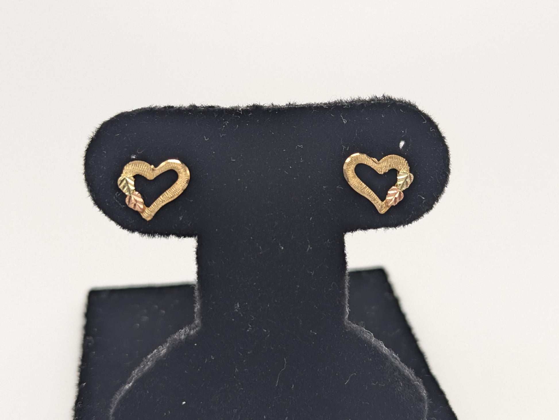 10k 12k Black Hills Gold Heart Earrings Tri Color Vintage Pierced Studs Gold Heart Earring