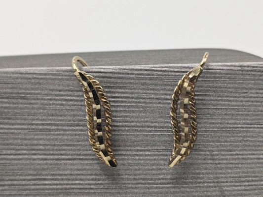 14K Yellow Gold Leaf Earrings Drop Earrings. Long Leaf Earrings.