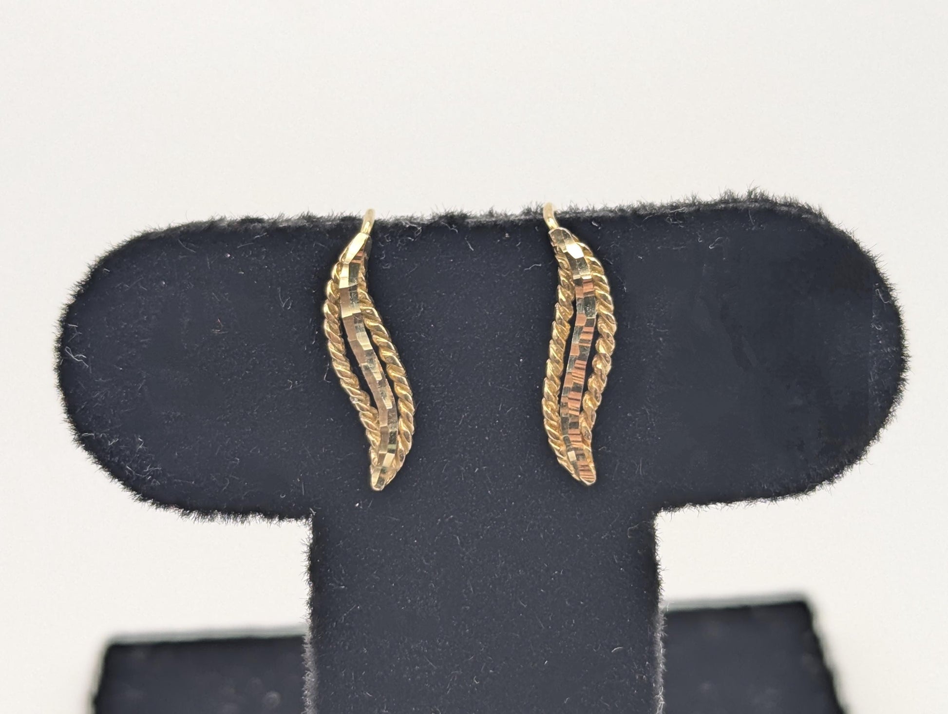 14K Yellow Gold Leaf Earrings Drop Earrings. Long Leaf Earrings.