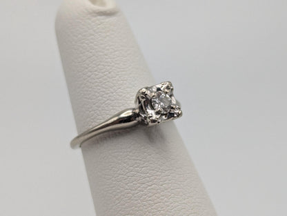 Art Deco 14k White Gold Cathedral Art Carved J.R. Woods Wedding Diamond Ring