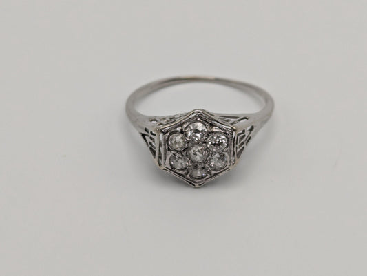 14k White Gold .7ct Diamond Flower Wedding Filigree Statement Signet Ring.