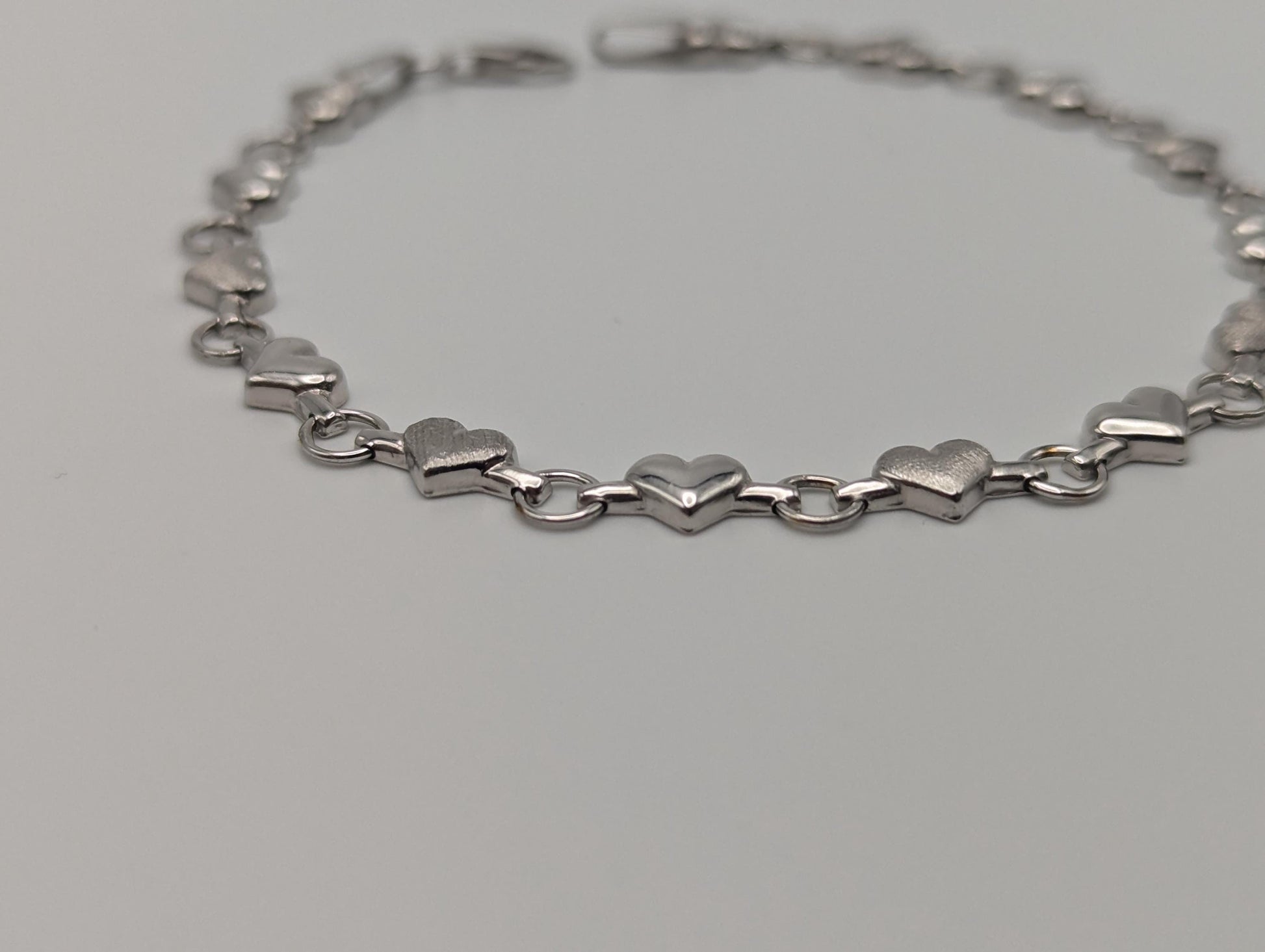 10k Heart White Solid Gold Love Bracelet 7" Gold Heart Bracelet Chain