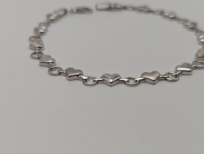 10k Heart White Solid Gold Love Bracelet 7" Gold Heart Bracelet Chain