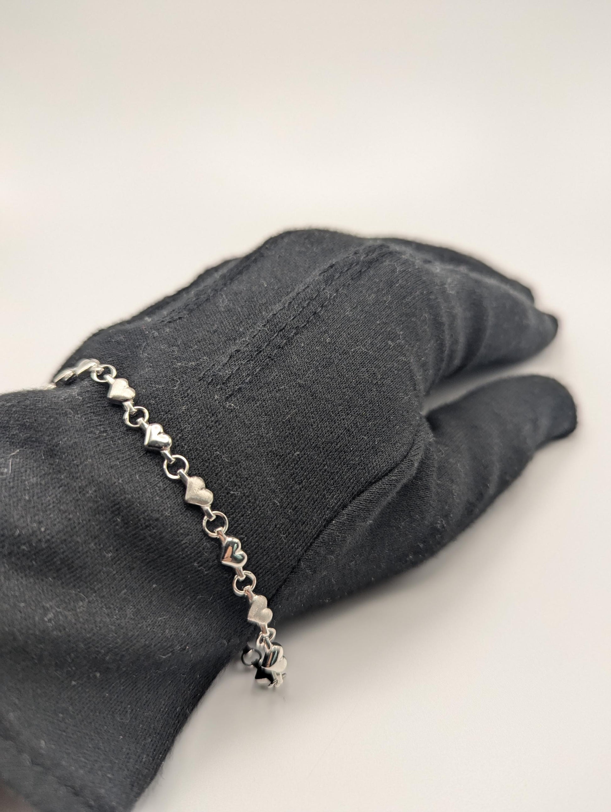 10k Heart White Solid Gold Love Bracelet 7" Gold Heart Bracelet Chain