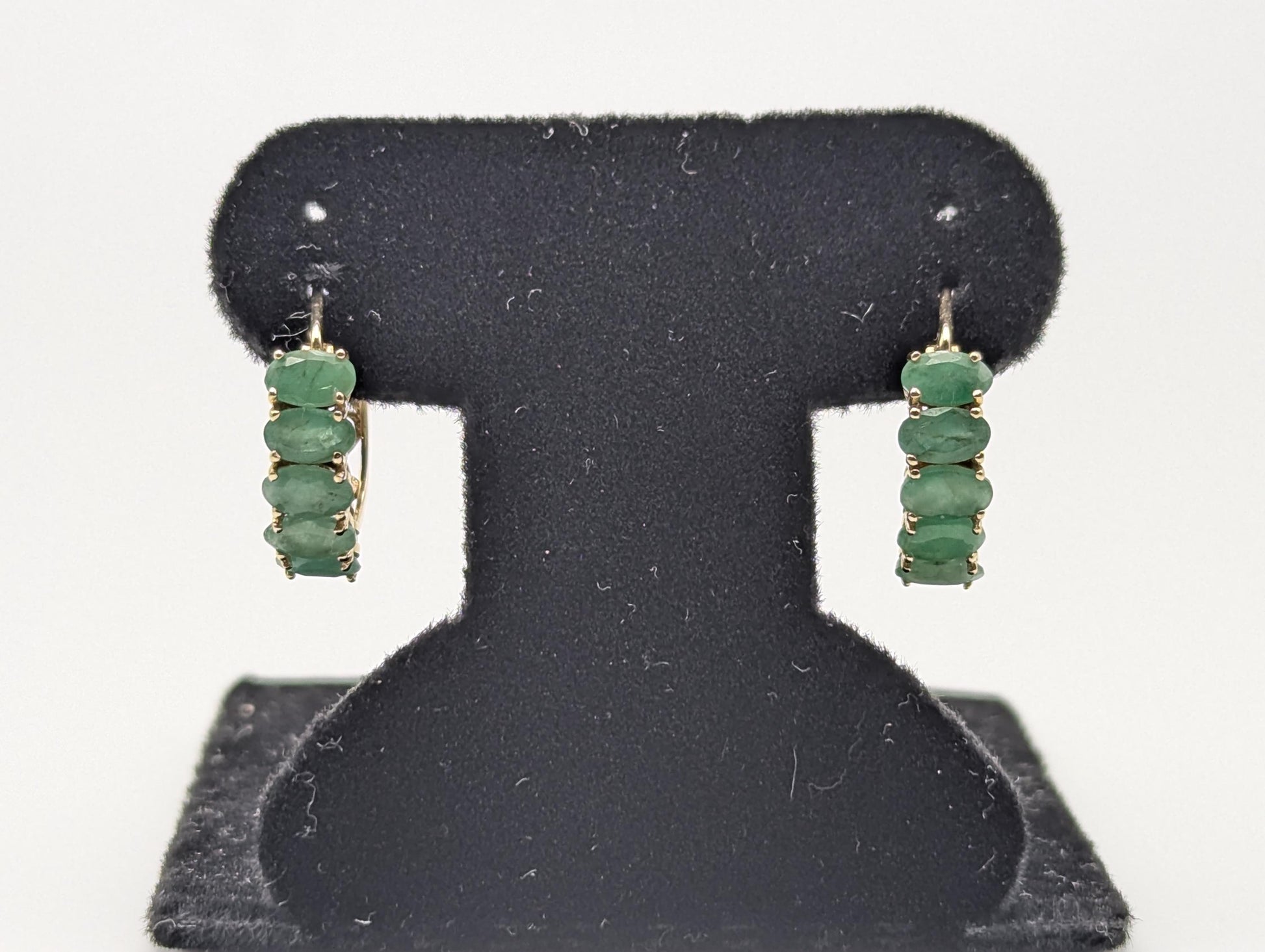 14k Yellow Gold Huggie Green Emerald Earrings Hoops