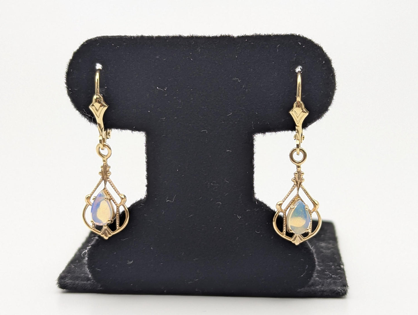 14K Yellow Art Deco Gold Opal Drop Dangle Earrings Opal Earrings Earrings