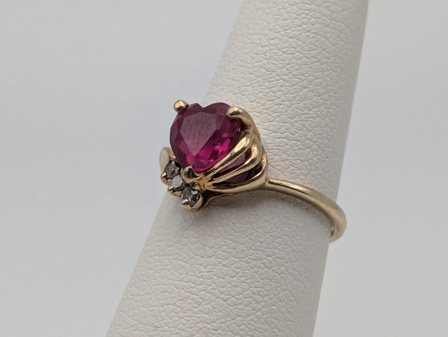 10k Yellow Gold Diamond Ruby Heart Ring Promise Ring. Gold Heart Ring.