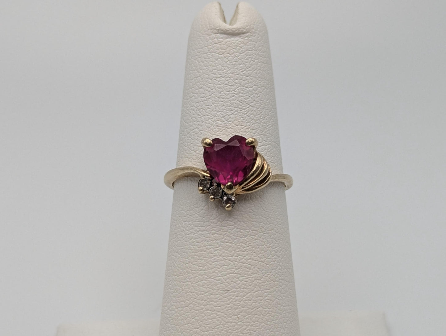 10k Yellow Gold Diamond Ruby Heart Ring Promise Ring. Gold Heart Ring.