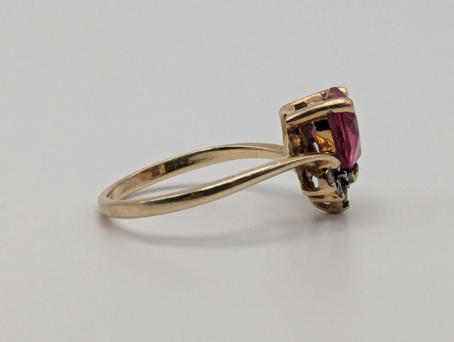 10k Yellow Gold Diamond Ruby Heart Ring Promise Ring. Gold Heart Ring.