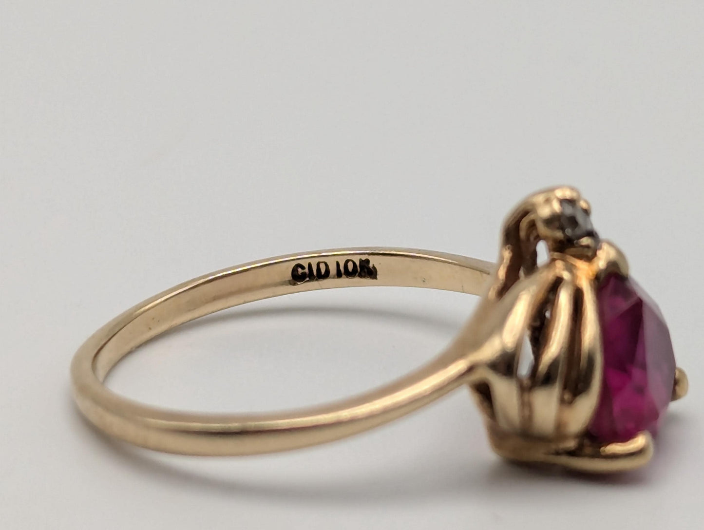 10k Yellow Gold Diamond Ruby Heart Ring Promise Ring. Gold Heart Ring.