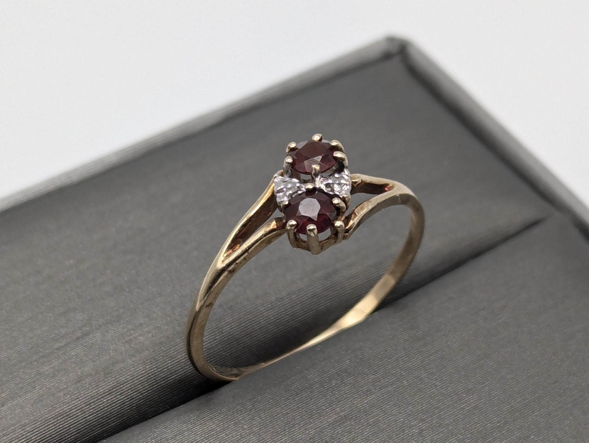 10k Yellow Gold Garnet and Diamond Ring Red Garnet 10k Gold Promise Ring.