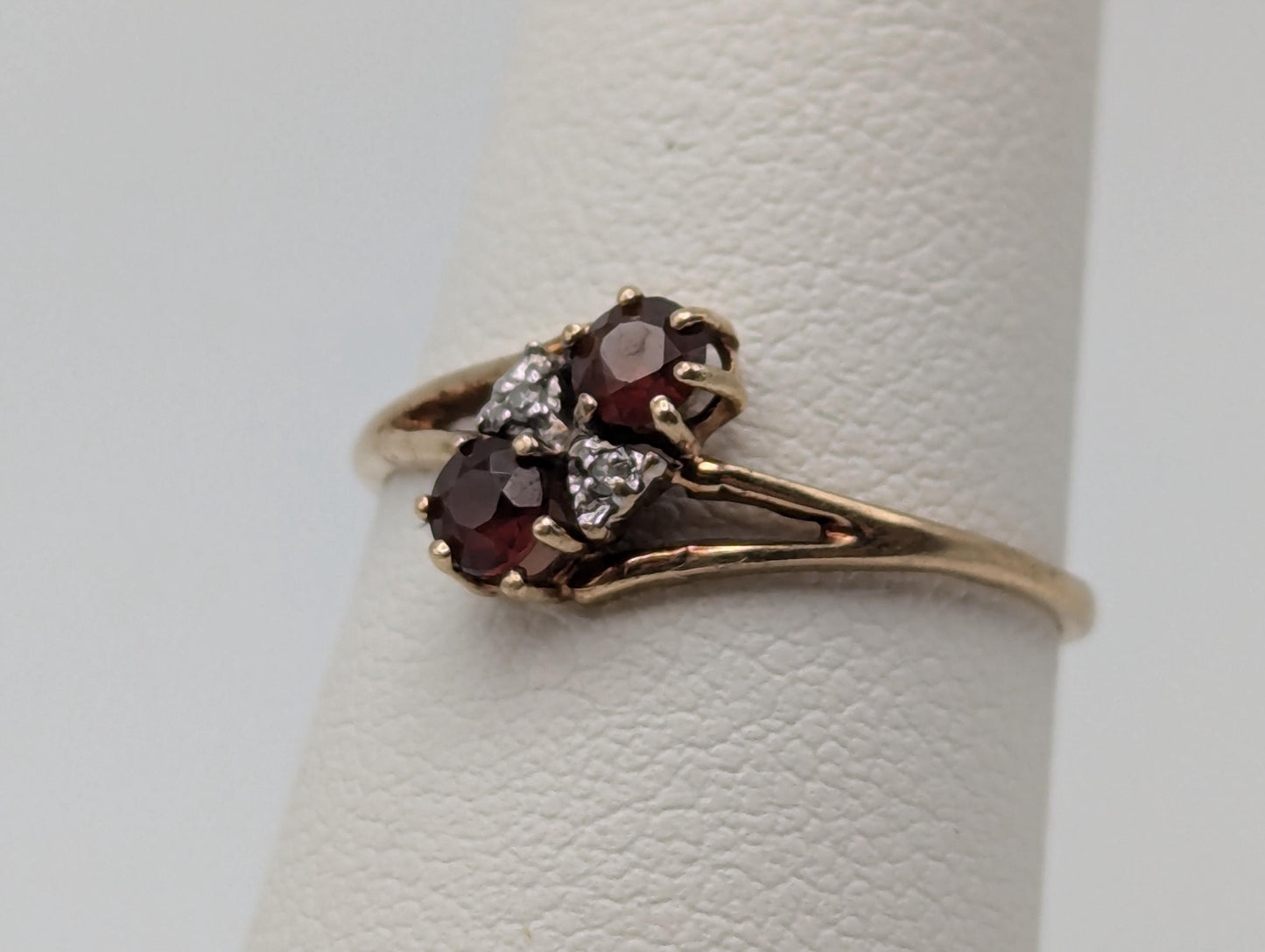 10k Yellow Gold Garnet and Diamond Ring Red Garnet 10k Gold Promise Ring.