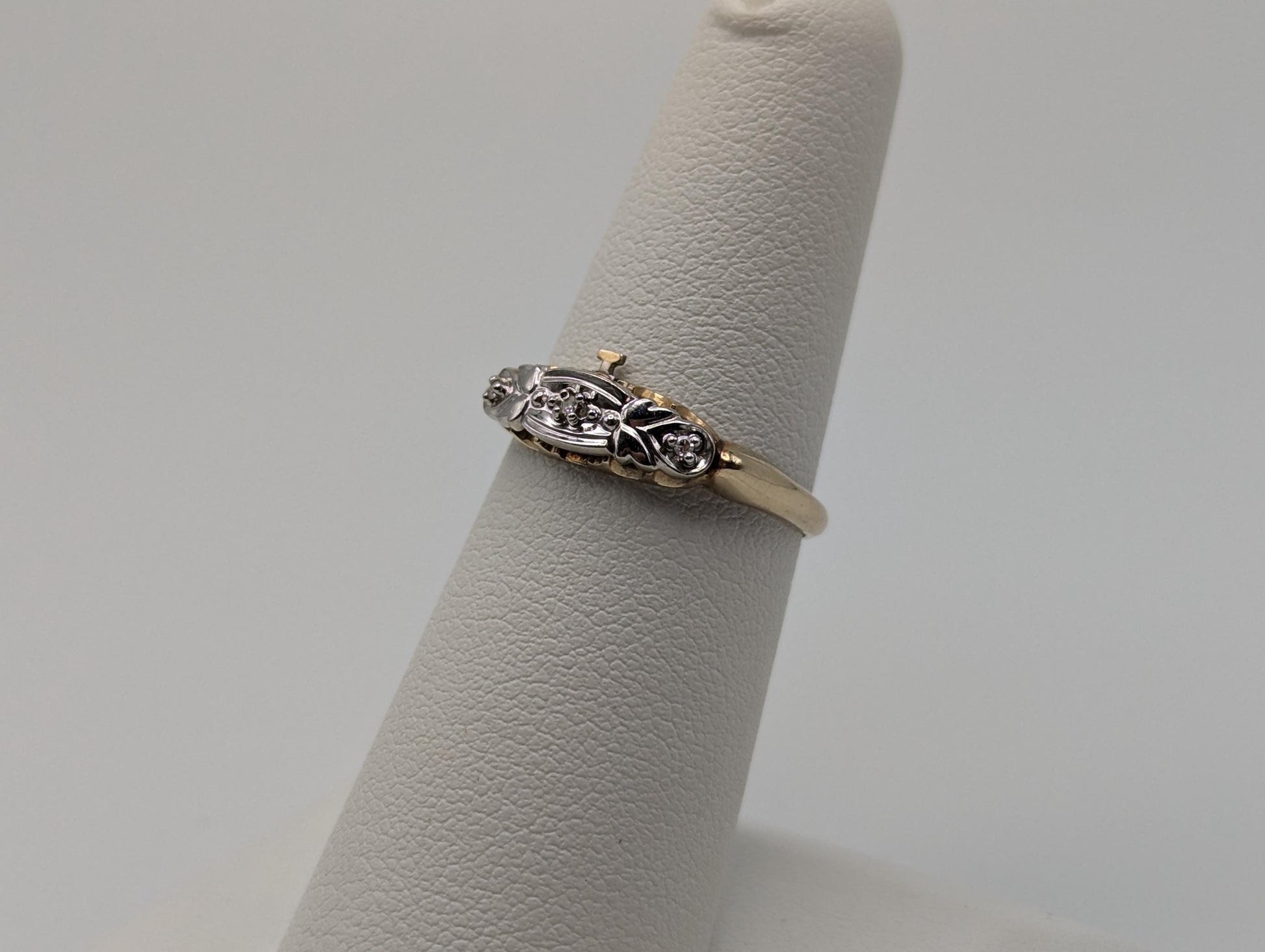 Art Deco 14k Yellow and White Gold Cathedral Diamond Wedding Ring