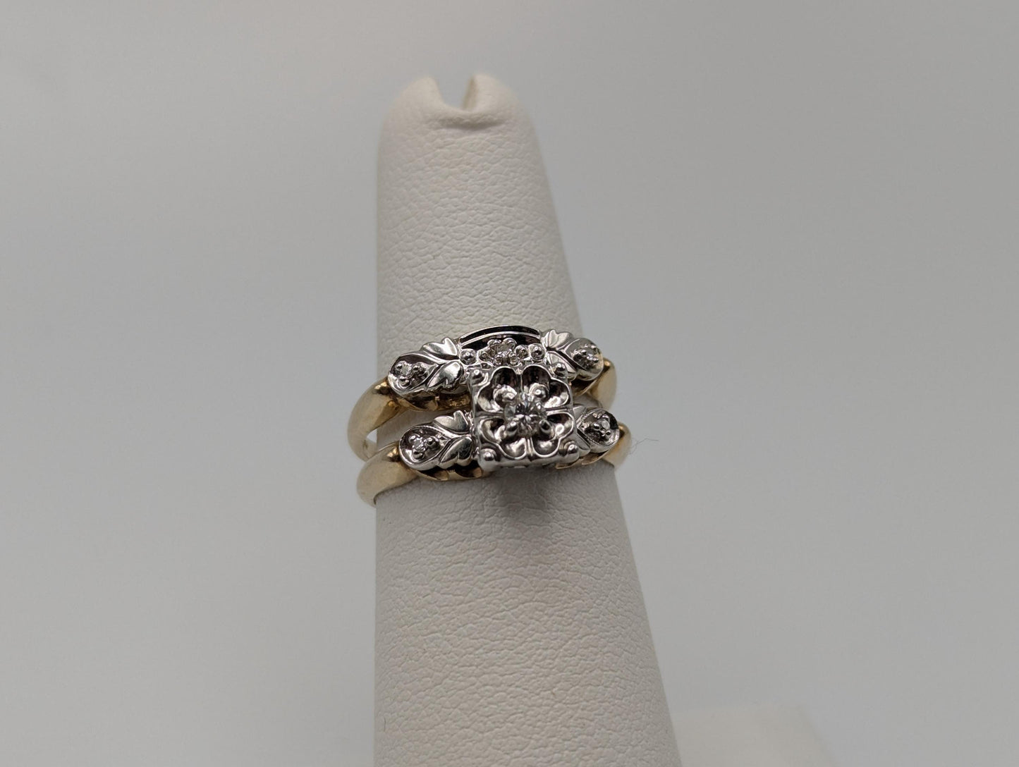 Art Deco 14k Yellow and White Gold Cathedral Diamond Wedding Ring