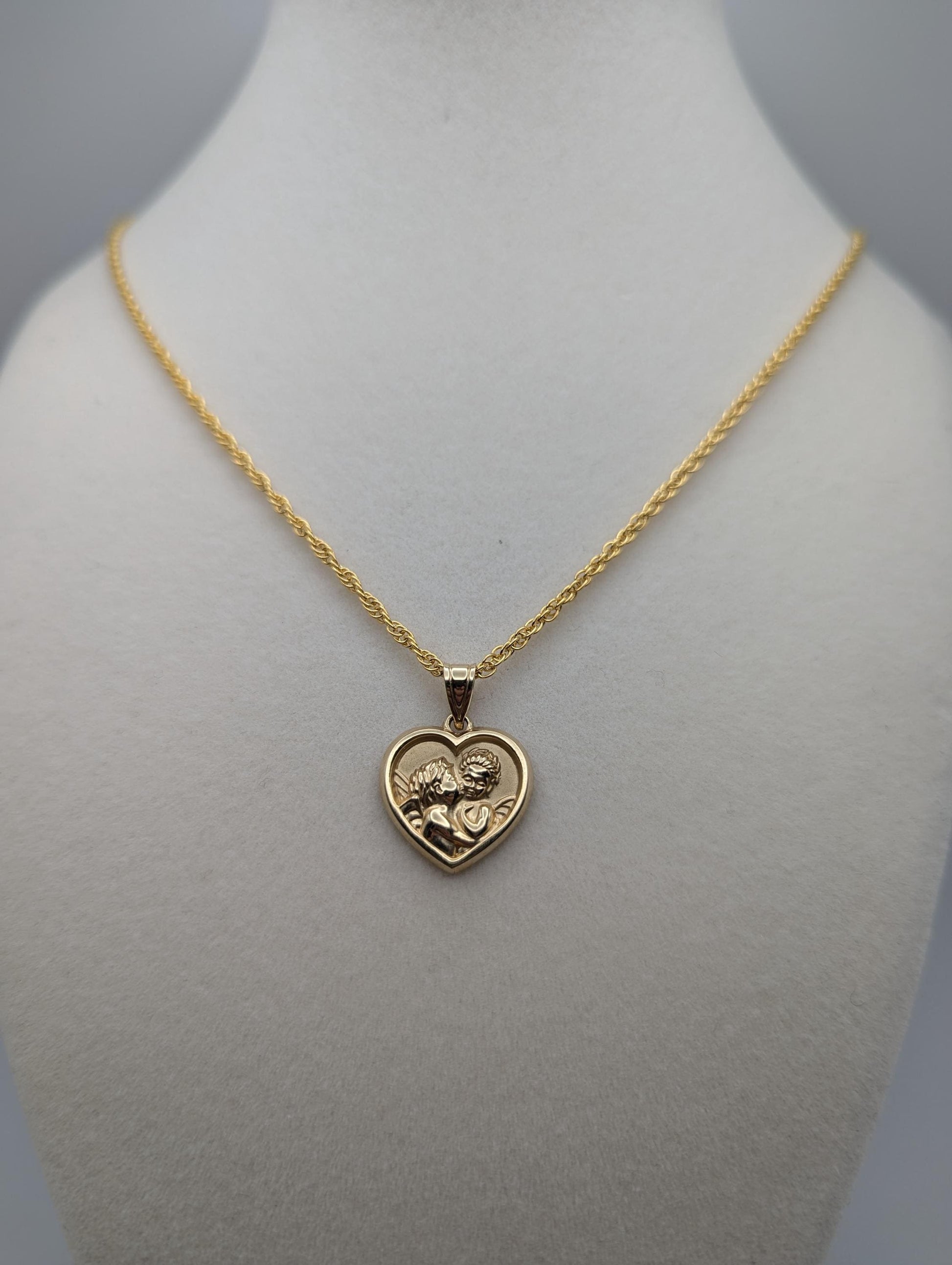 14k Yellow Gold Angel Heart Pendant w Complimentary GF 14k Necklace 18"