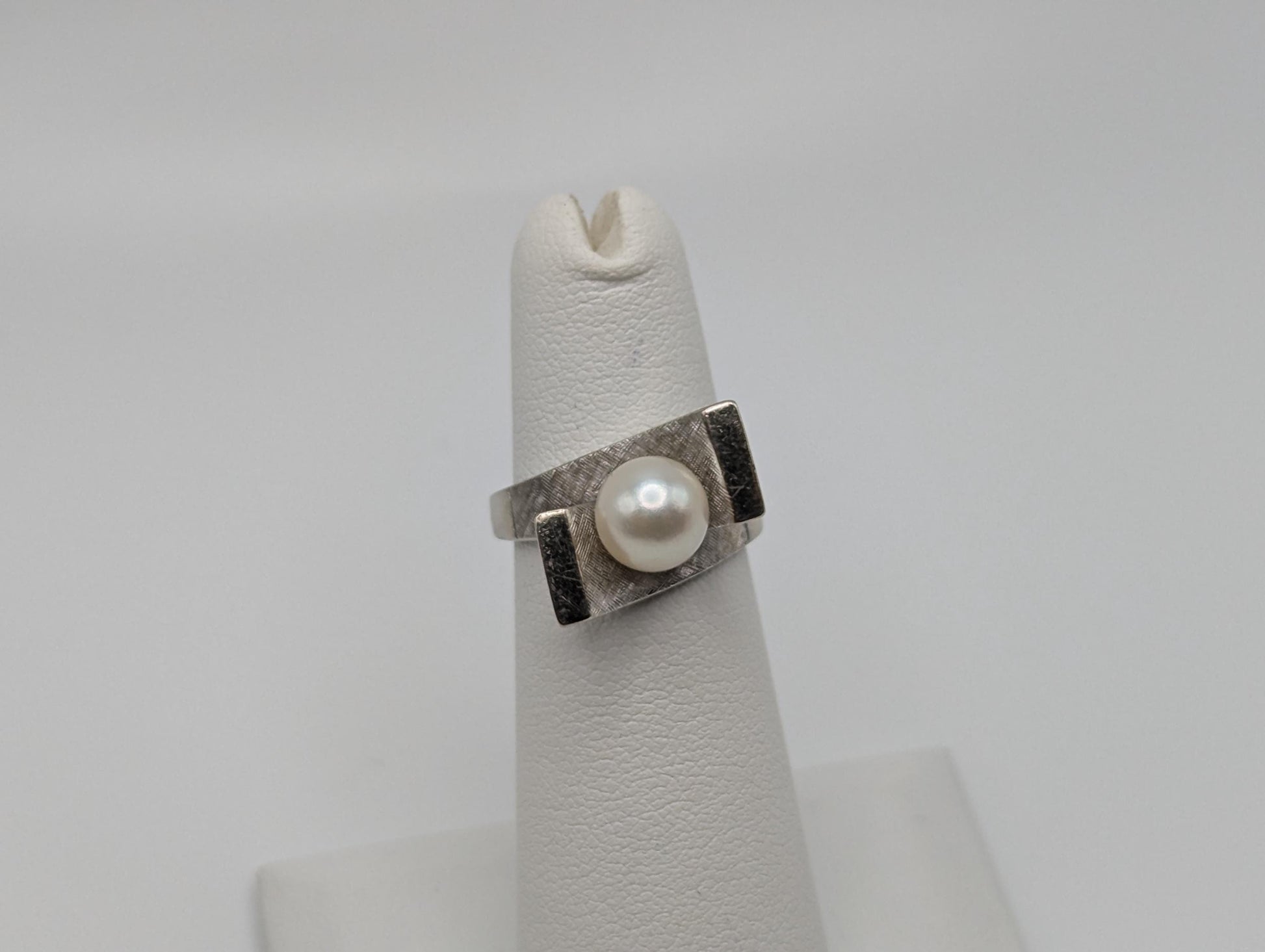 White Gold 14k Pearl Square Ring Women Pearl Ring Pearl Statement Wedding Ring