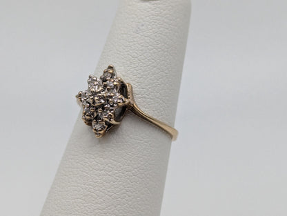 10k Yellow Gold Diamond Cluster Ring. Diamond Flower Band Wedding Cocktail Ring