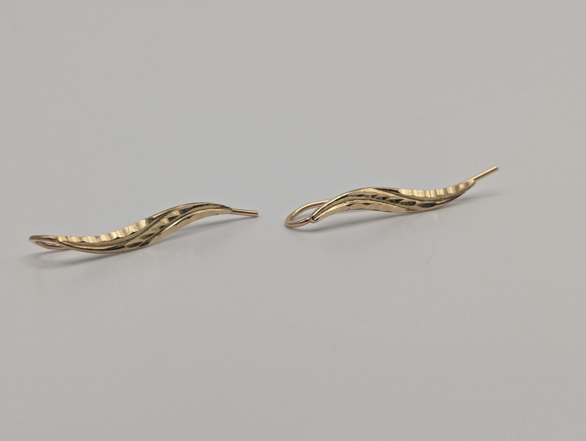 14K Yellow Gold Leaf Earrings Drop Earrings. Long Leaf Earrings.