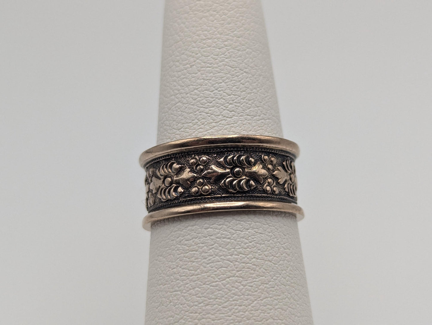 10k Antique Victorian Rose Gold Filigree Cigar Wide Ring Wedding Band 8.6mm