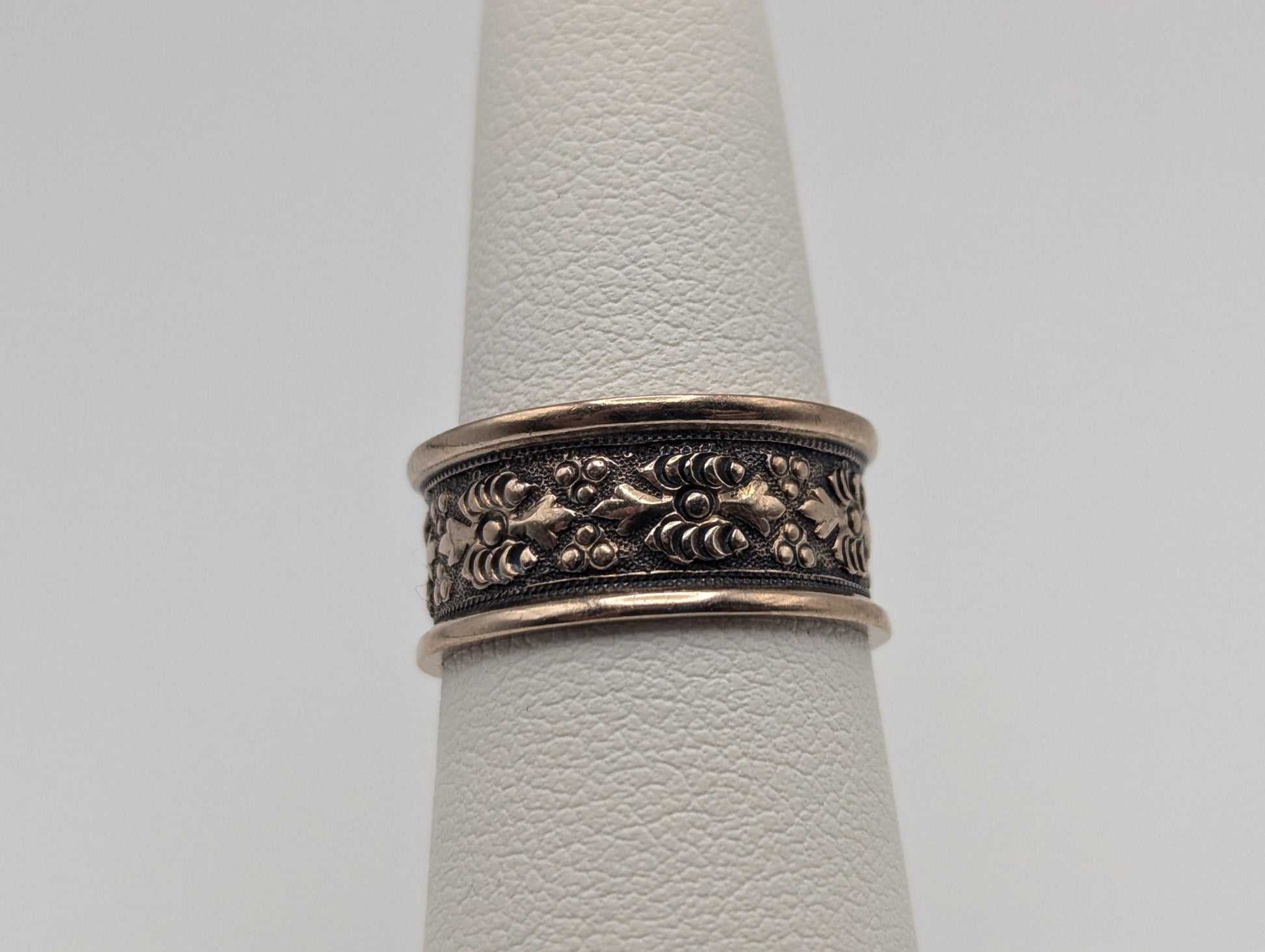 10k Antique Victorian Rose Gold Filigree Cigar Wide Ring Wedding Band 8.6mm