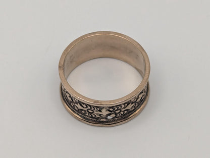 10k Antique Victorian Rose Gold Filigree Cigar Wide Ring Wedding Band 8.6mm