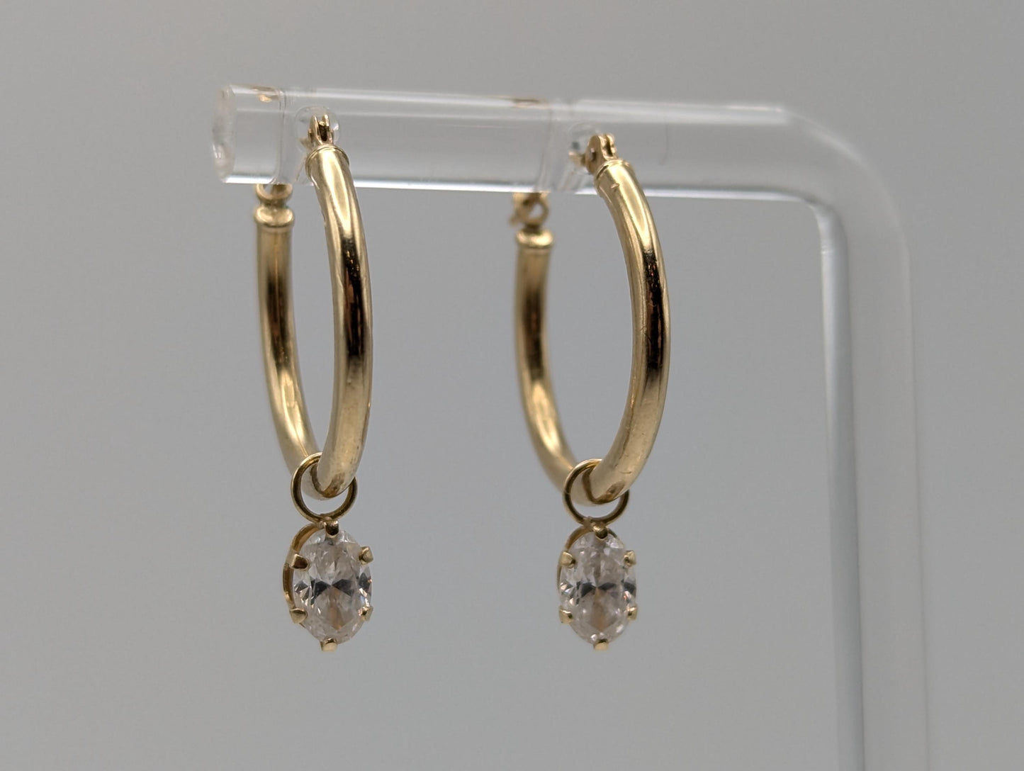 14k Yellow Gold Classic Small Hoop with Dangle Stone Earrings Dainty Gold Hoops