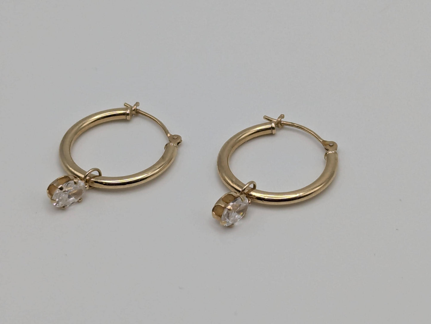 14k Yellow Gold Classic Small Hoop with Dangle Stone Earrings Dainty Gold Hoops