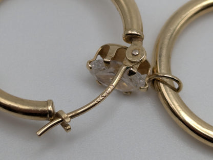 14k Yellow Gold Classic Small Hoop with Dangle Stone Earrings Dainty Gold Hoops