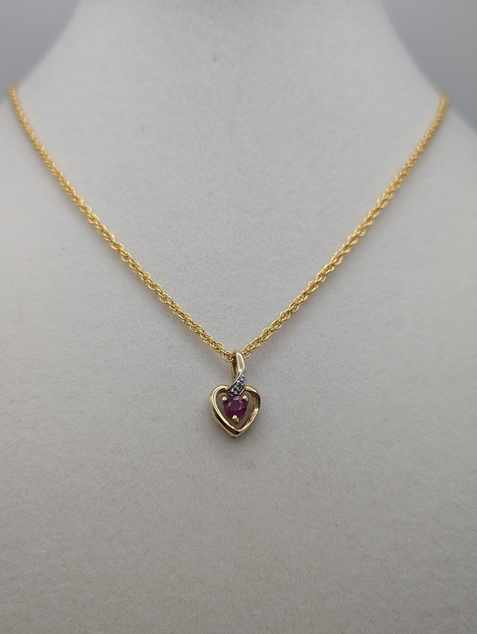 14K Yellow Gold Diamond Ruby Heart Love Pendant & Complimentary GF 14k Necklace Chain 18"