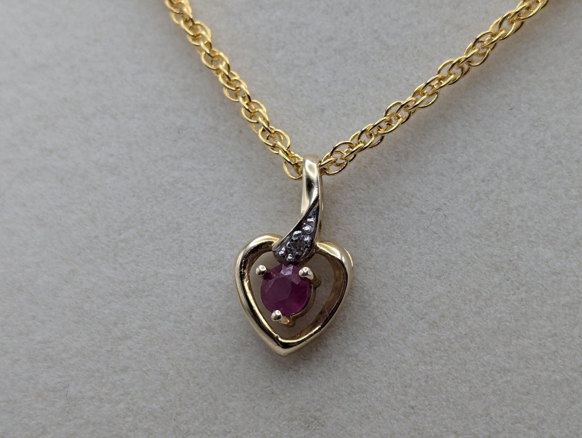 14K Yellow Gold Diamond Ruby Heart Love Pendant & Complimentary GF 14k Necklace Chain 18"