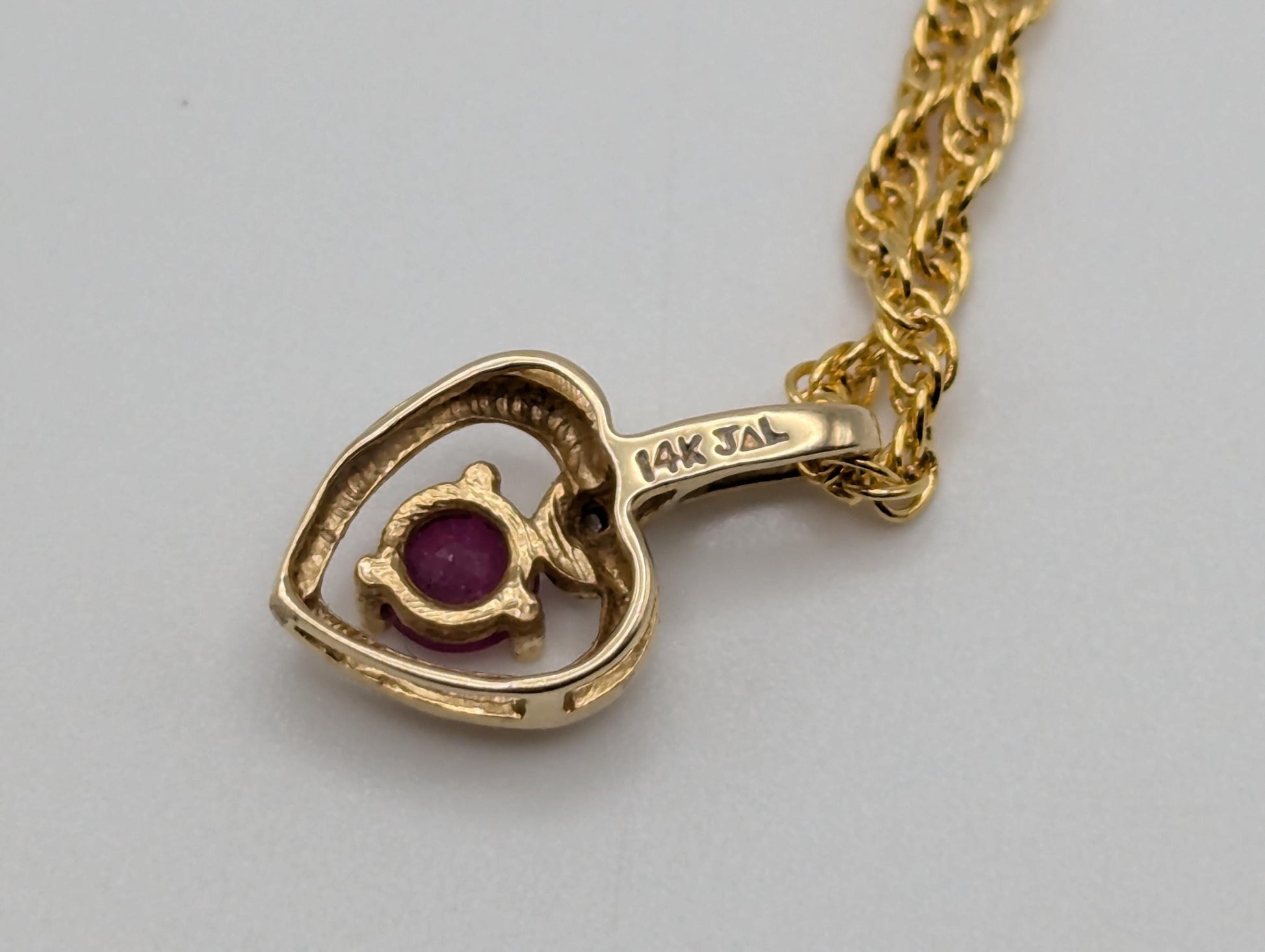 14K Yellow Gold Diamond Ruby Heart Love Pendant & Complimentary GF 14k Necklace Chain 18"