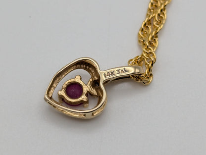 14K Yellow Gold Diamond Ruby Heart Love Pendant & Complimentary GF 14k Necklace Chain 18"