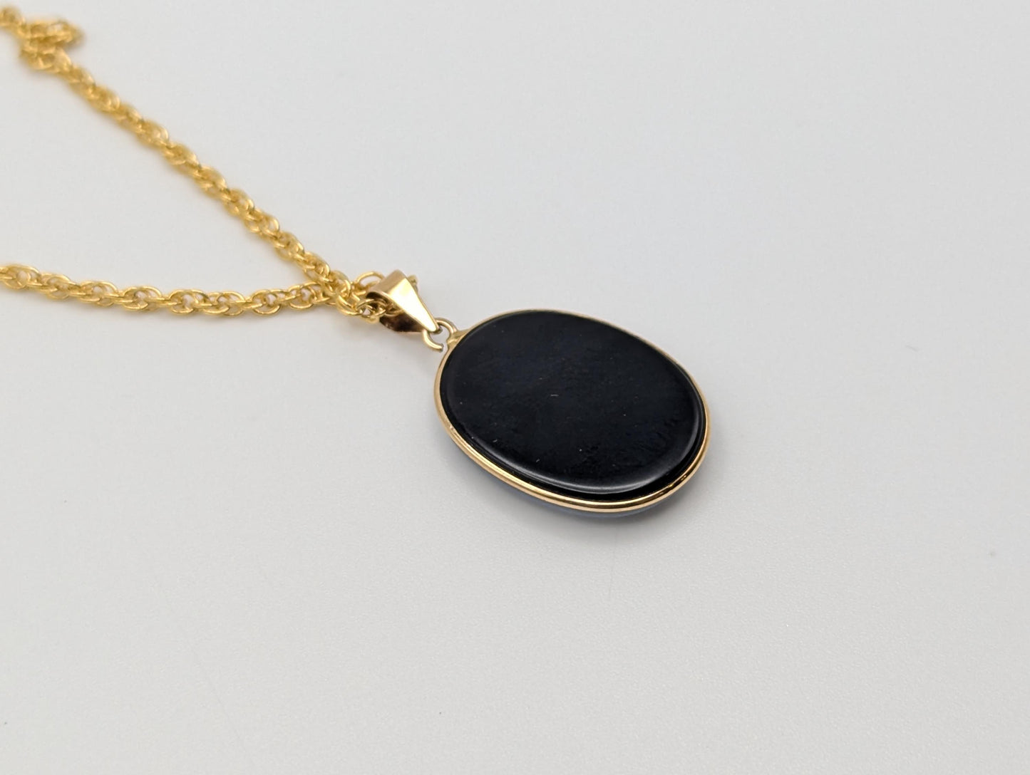 14k Gold Blue Cameo Three Muses Pendant Italy Blue Cameo Onyx + 14k GF Complimentary Chain.