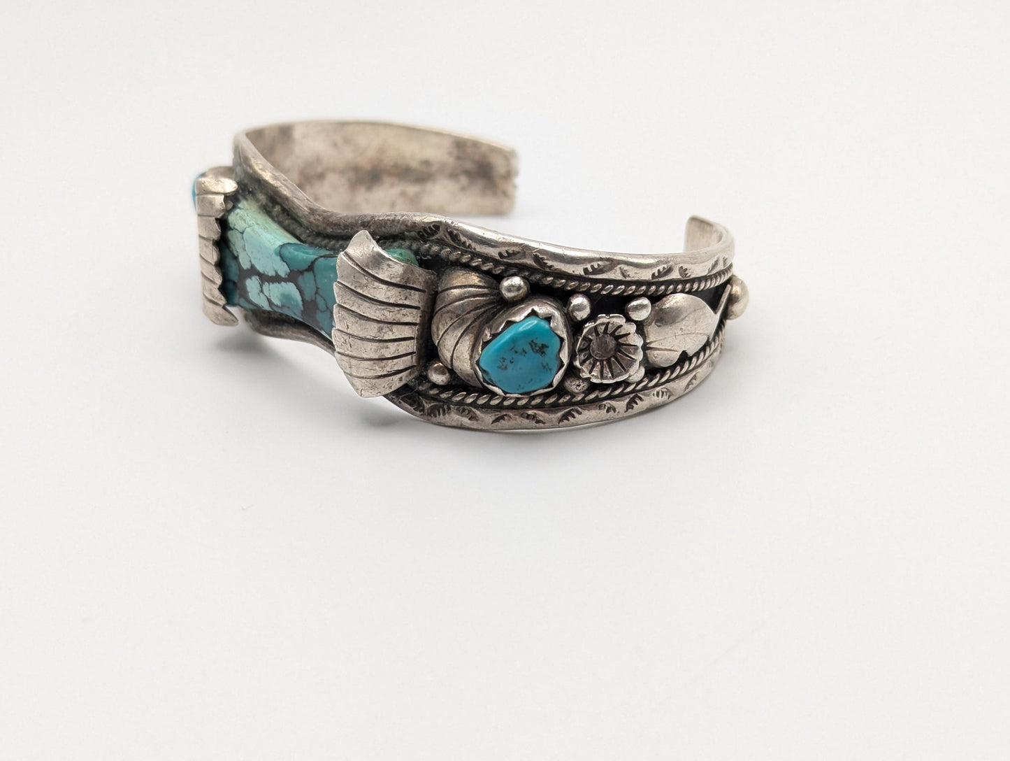 Vintage Navajo Silver J Johnson Turquoise Cuff Bracelet Sterling Silver Turquoise Bracelet