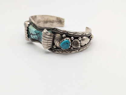 Vintage Navajo Silver J Johnson Turquoise Cuff Bracelet Sterling Silver Turquoise Bracelet